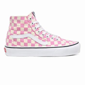 Damske Kotnikove Tenisky Vans Checkerboard Sk8-Hi Tapered Fuchsie Ruzove/Biele VA31CDFBJ